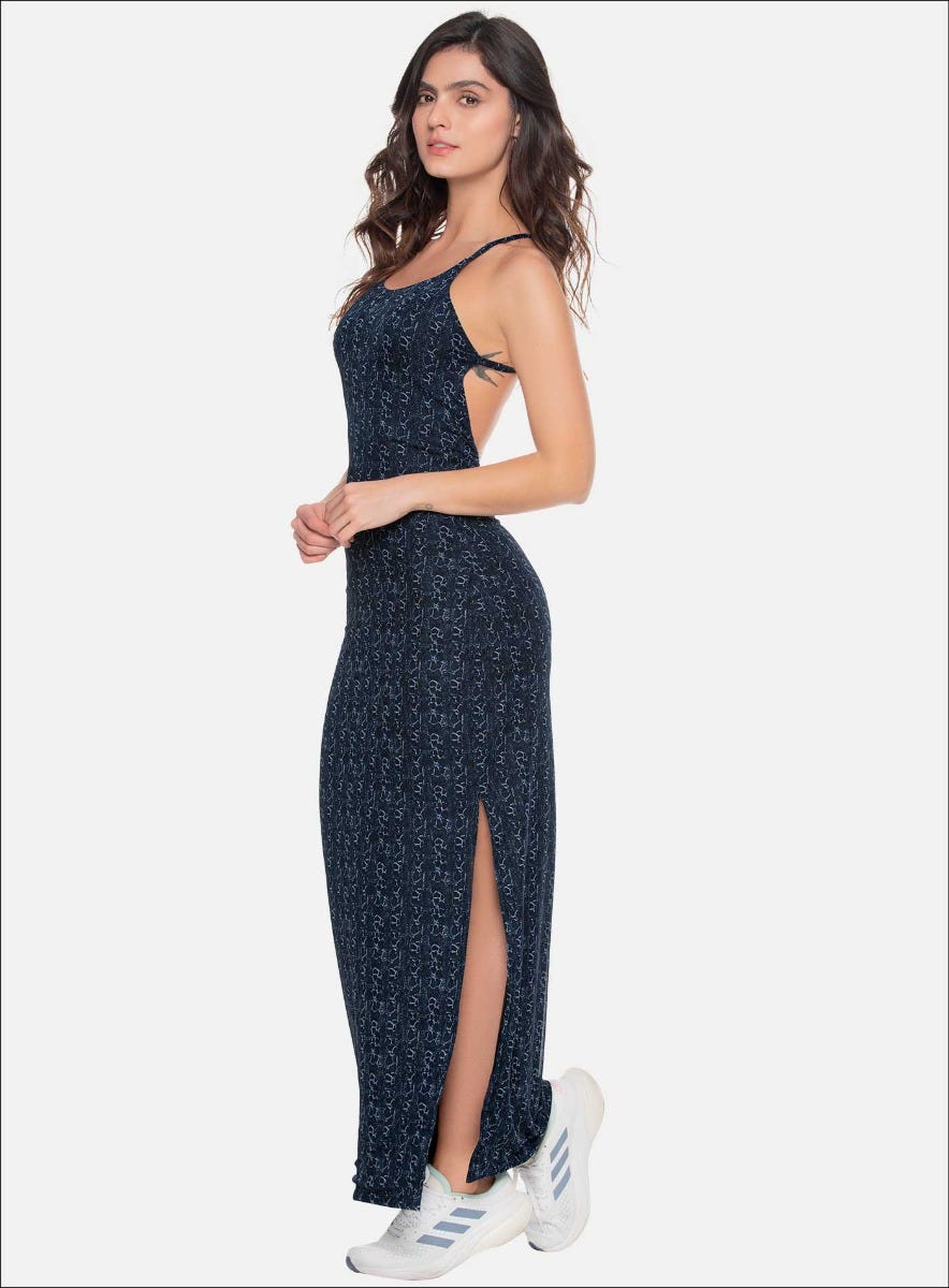 VESTIDO LARGO EN MALLA SULIMADO ANIMAL PRINT CON ESCOTE EN ESPALDA CARGADERA CRUZADA ABERTURA AL LADO IZQUIERDO