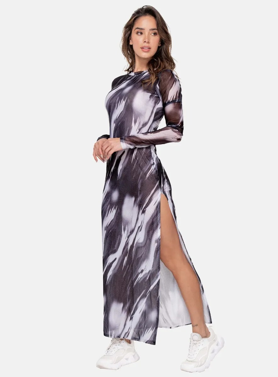 VESTIDO DEPORTIVO MUJER LARGO EN MALLA SUBLIMADA CON FORRO TALLA S - M