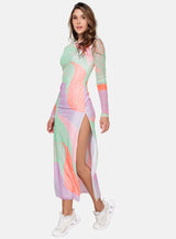 VESTIDO DEPORTIVO MUJER LARGO EN MALLA SUBLIMADA CON FORRO TALLA S - M